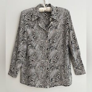 CITY COMBI By Delmod Long Sleeve Button Front Blouse Zebra Print Business Chic